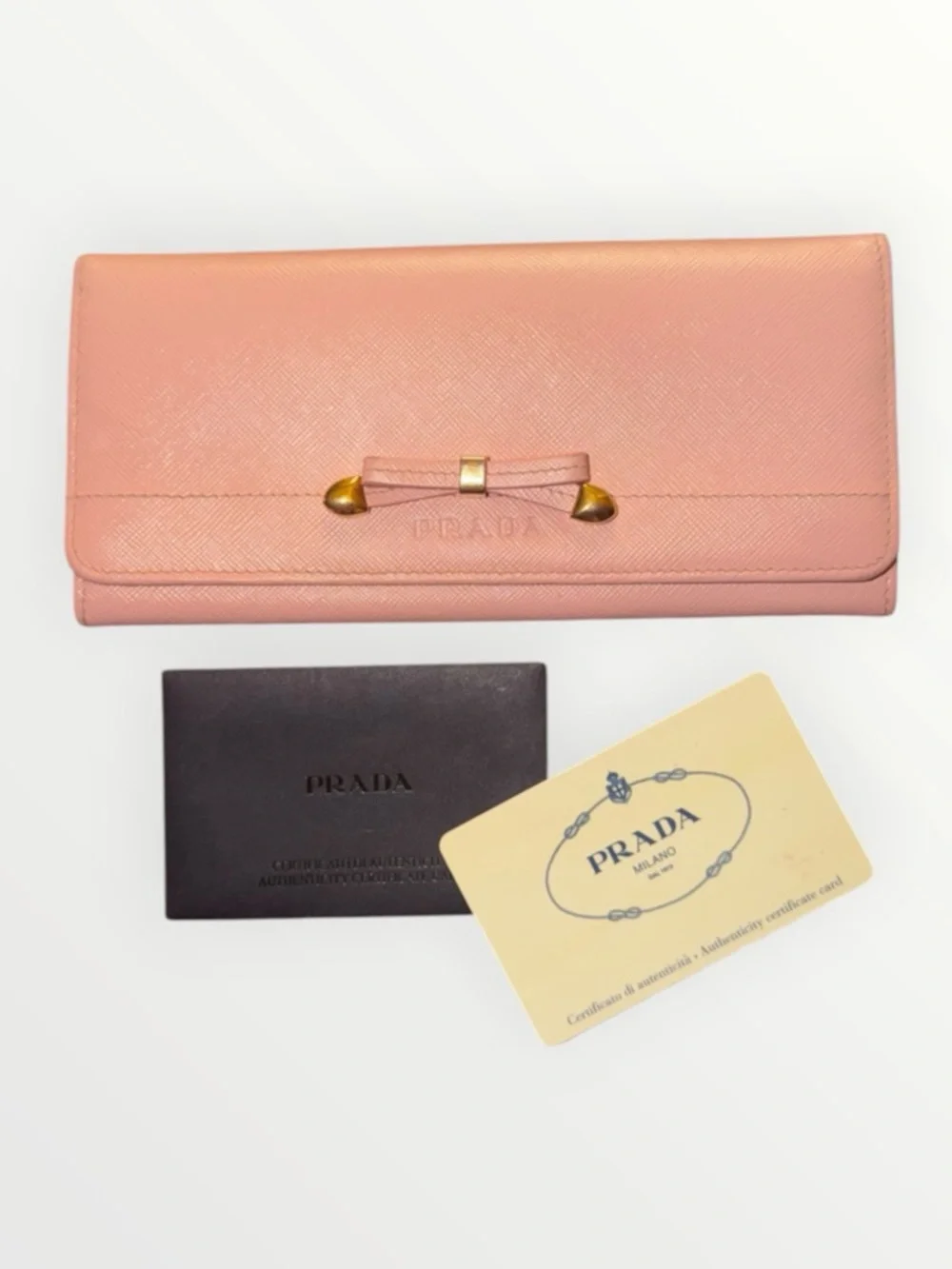 Prada Pink Saffiano Leather Long Wallet With COA